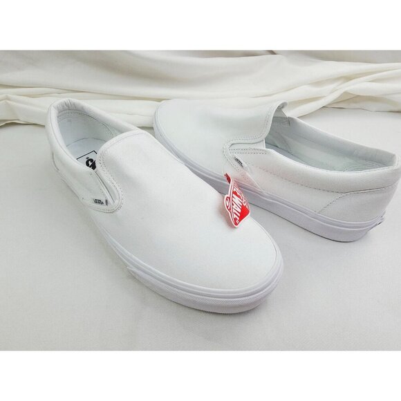 Vans Size 11.5 Mens Off The Wall White Slip On Logo Tag Fashion Sneakers NWT - Picture 10 of 12
